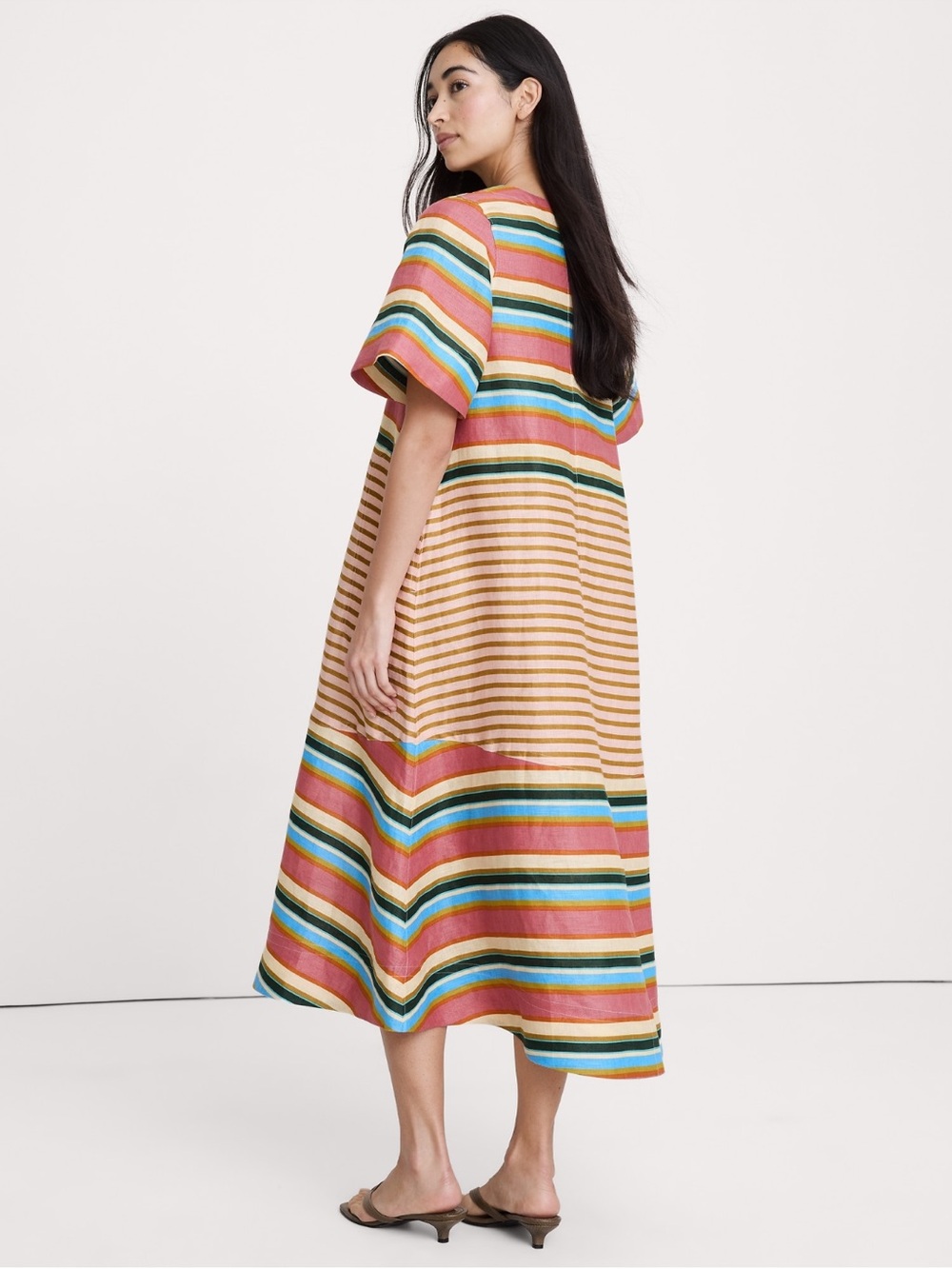 Banana Republic Linen Trapeze Midi dress Multicolor Striped Midi Dress - Picture 2 of 4